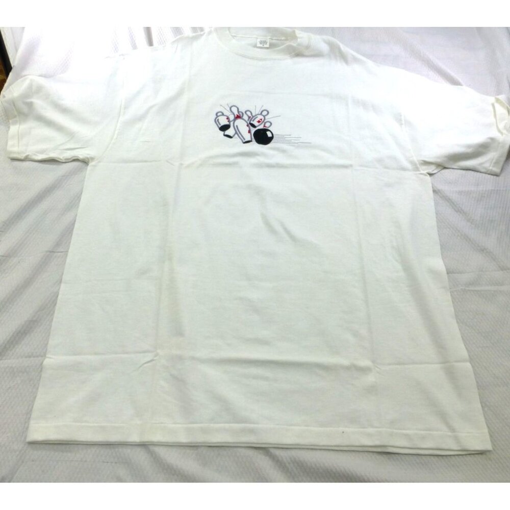 VTG Embroidered Bowling Graphic T-Shirt 2X Polyester & Cotton Blend  Made In USA